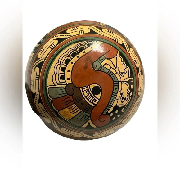 South American Handpainted Pottery Tilted Vase Planter Round Bottom - Picture 6 of 11